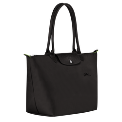 Longchamp Black Coated Canvas Leather Trim Zip Tote Purse size Large