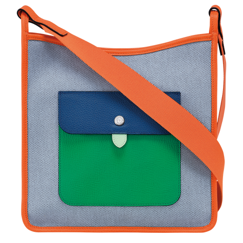Le Foulonné Zipped crossbody bag L, Blue/Orange