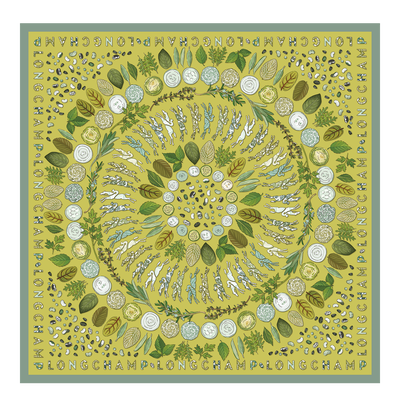 Carré de soie 90 L'Herbier Longchamp , Soie - Kiwi