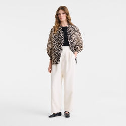 Casaco , Tafet&aacute; estampado - Beige/Preto