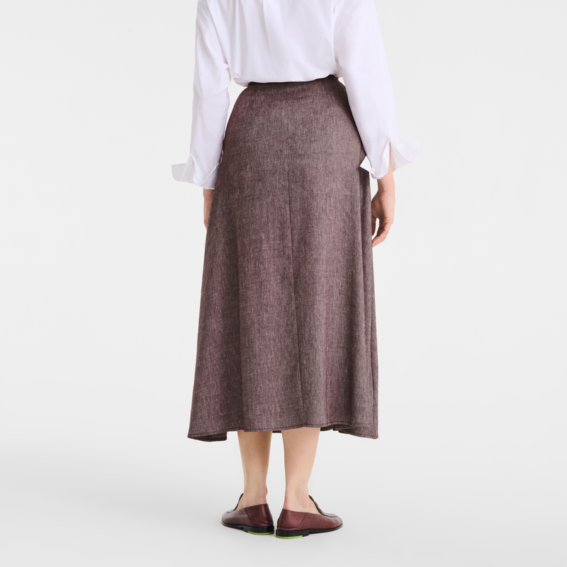 Midi skirt , Burgundy - Linen  - View 2 of 4