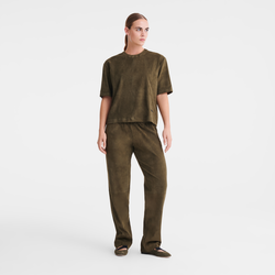 Leather straight pants , Khaki - Leather