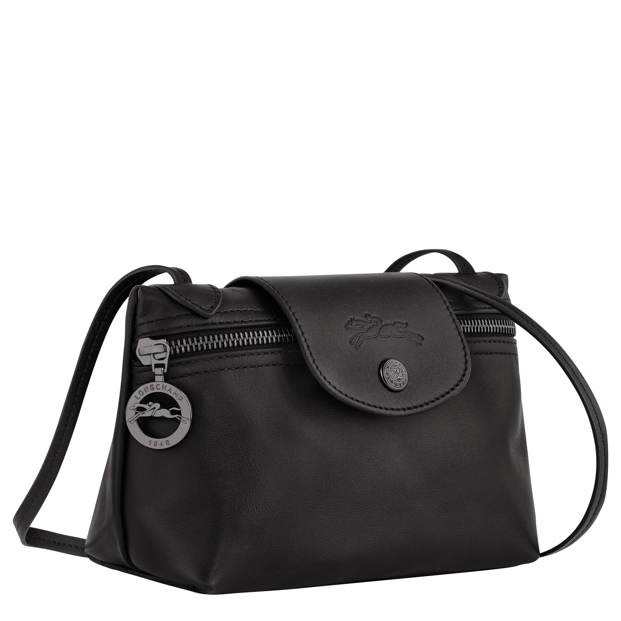 Longchamp black leather crossbody bag hotsell