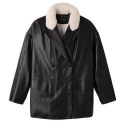Pea coat , Black - Leather