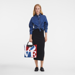 Longchamp x Robert Indiana Tas met handgreep aan de bovenkant L , Wit - Canvas