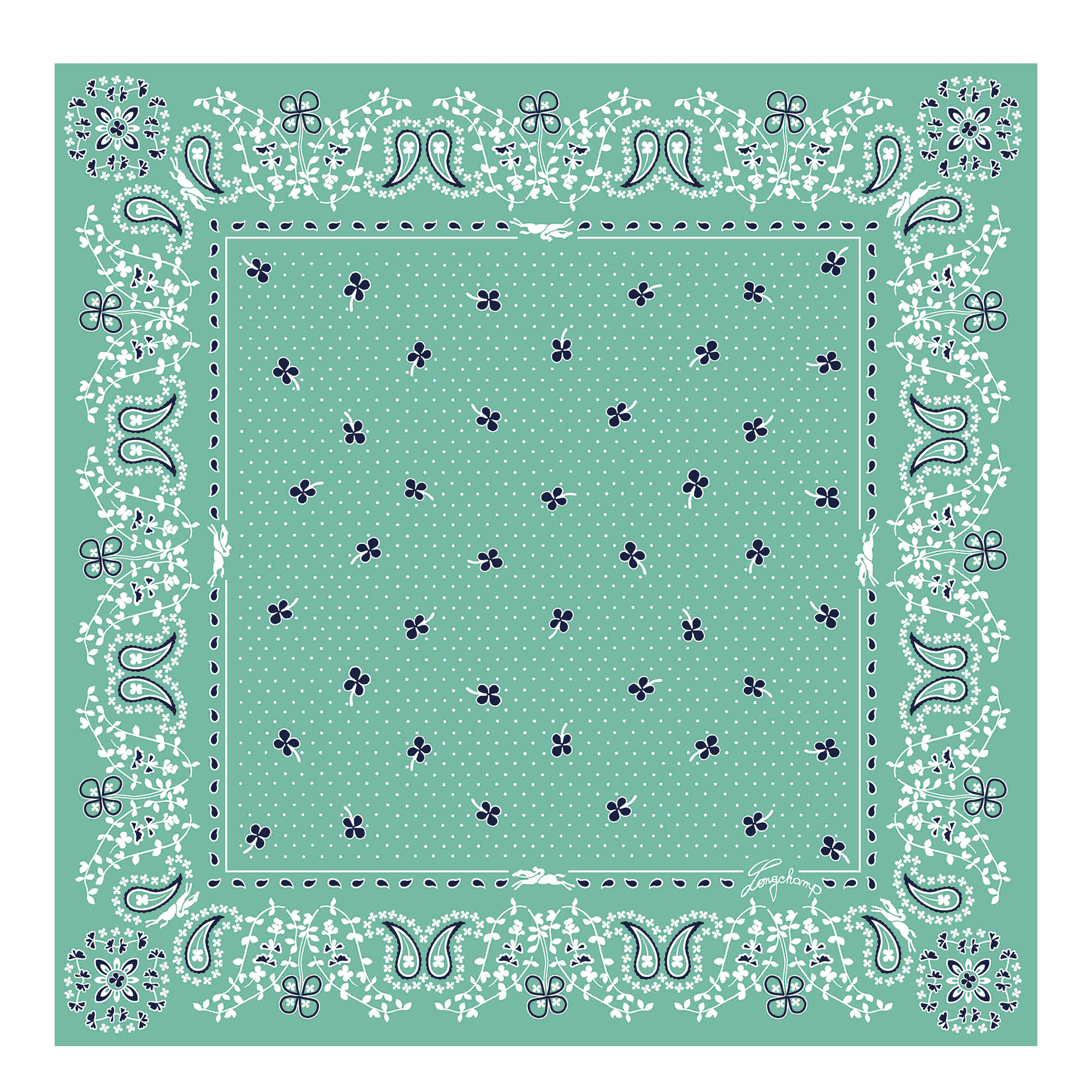 French Bandana Silk scarf 50 Mint - Silk | Longchamp US French Bandana Silk scarf 50 Mint - Silk | Longchamp US