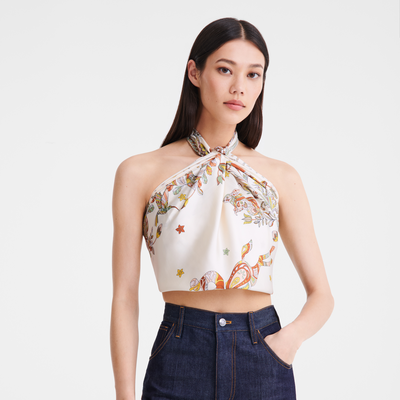 For&ecirc;t Longchamp Silk scarf 90 , Ecru - Silk