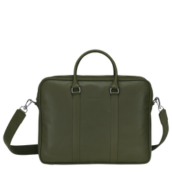 Le Foulonné M Briefcase , Khaki - Leather