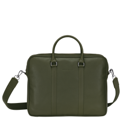 Le Foulonné M Briefcase , Khaki - Leather