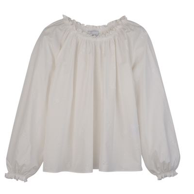 Blouse , White - Poplin embroidered