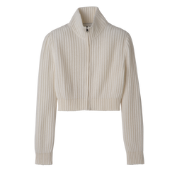Zip collar short cardigan , Ecru - Knit