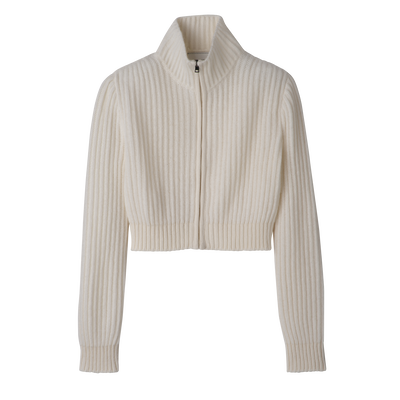 null Zip collar short cardigan, Ecru