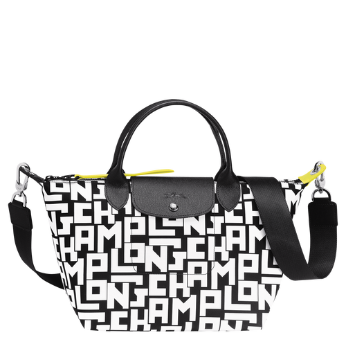 12324 LONGCHAMP Le Pliage Cuir (Black Nickel) Small Top Handle Bag WHITE