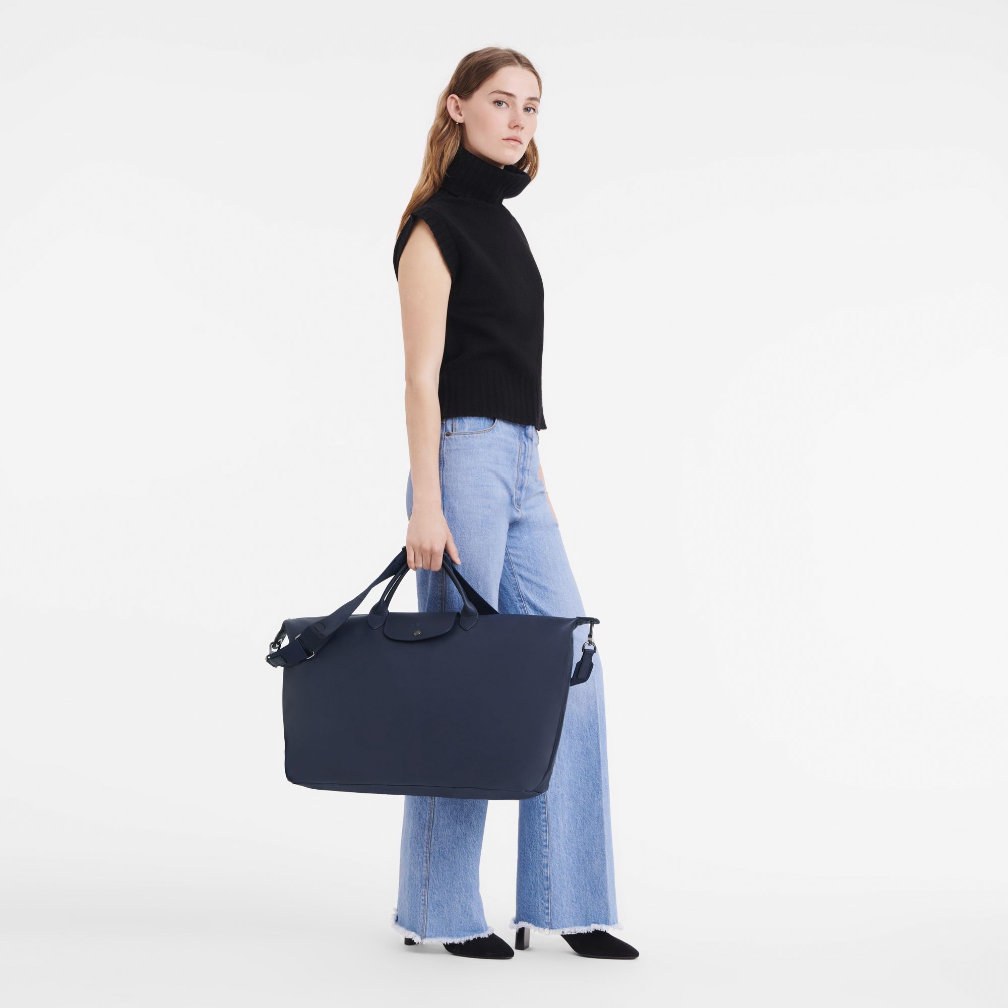 Longchamp 'Le Pliage' Overnighter in Navy