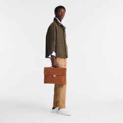Le Foulonn&eacute; S Briefcase , Caramel - Leather
