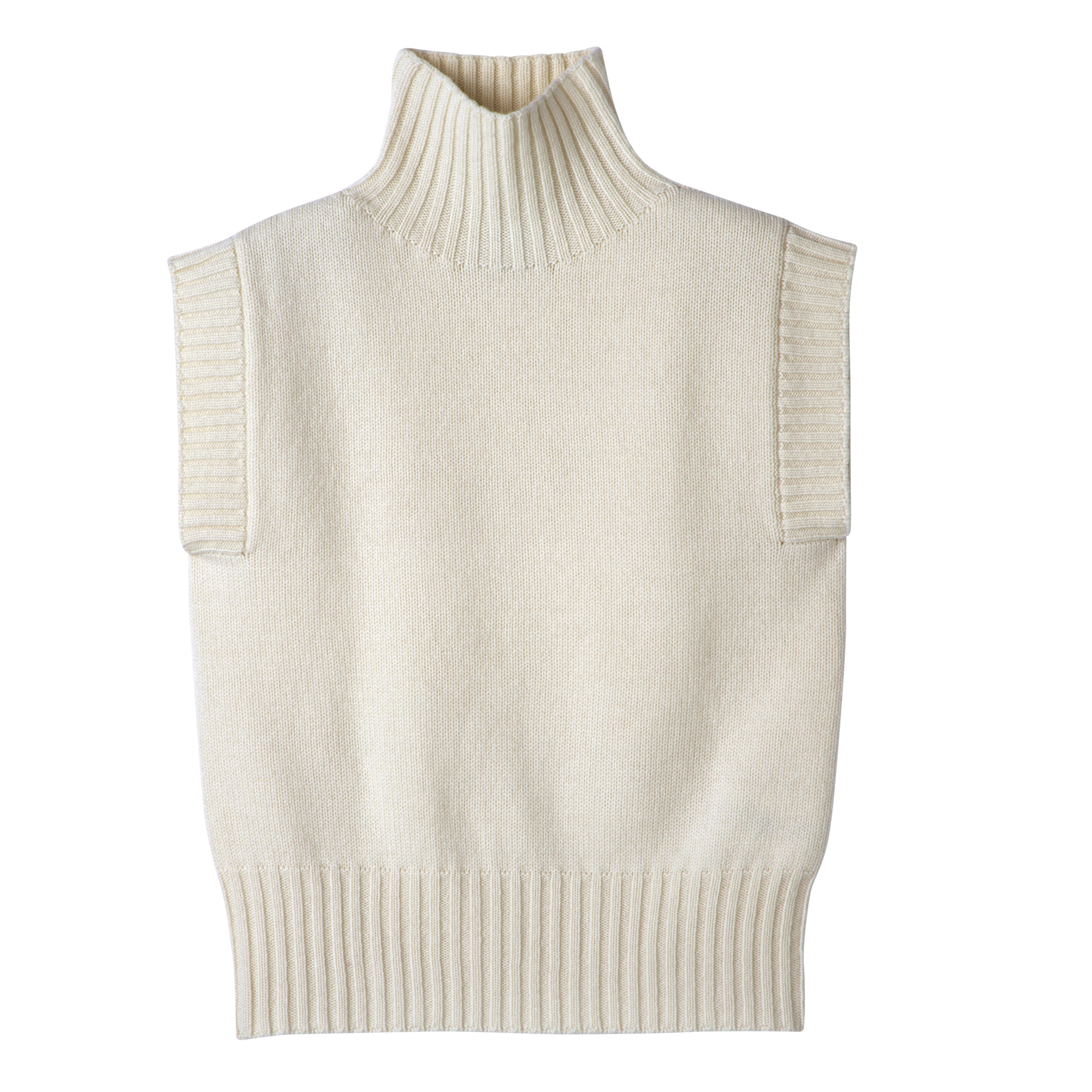 white no sleeve turtleneck