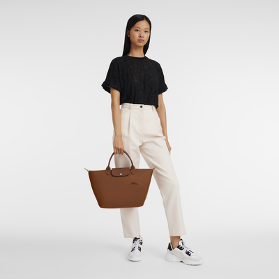 Le Pliage Green M Handbag , Cognac - Recycled canvas