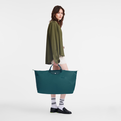 Le Pliage Green 旅行袋 M , 孔雀藍 - 再生帆布