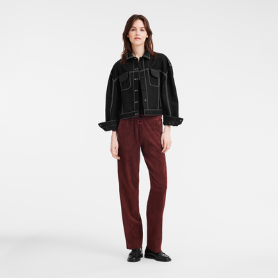 Leather straight pants , Burgundy - Leather