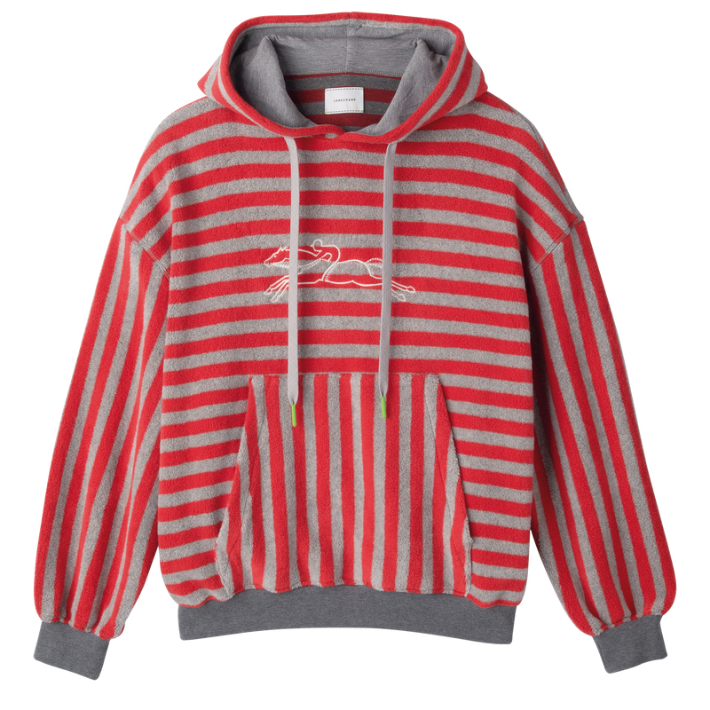 Red hoodie with white stripes online