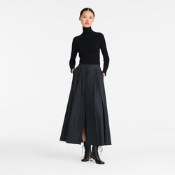 Midi skirt , Black - Cotton poplin