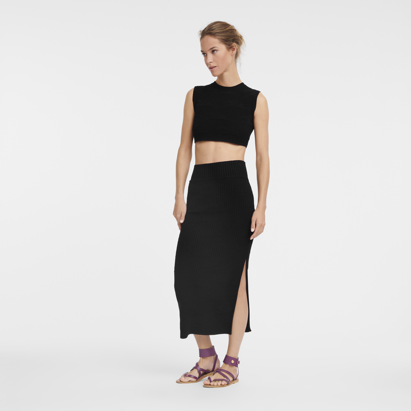 Midi skirt , Black - Knit  - View 2 of  5