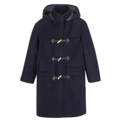Duffle Coat , Navy - Double-faced wool cloth