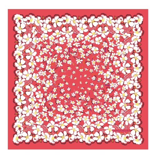 夏威夷花卉 絲質圍巾 50 , 草莓色 - 真絲 - 查看 1 2