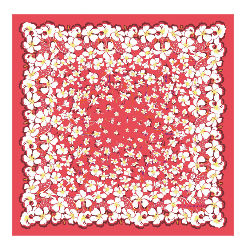 夏威夷花卉 絲質圍巾 50 , 草莓色 - 真絲  - 查看 1 2