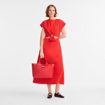 Sac cabas L Le Roseau , Cuir - Rouge