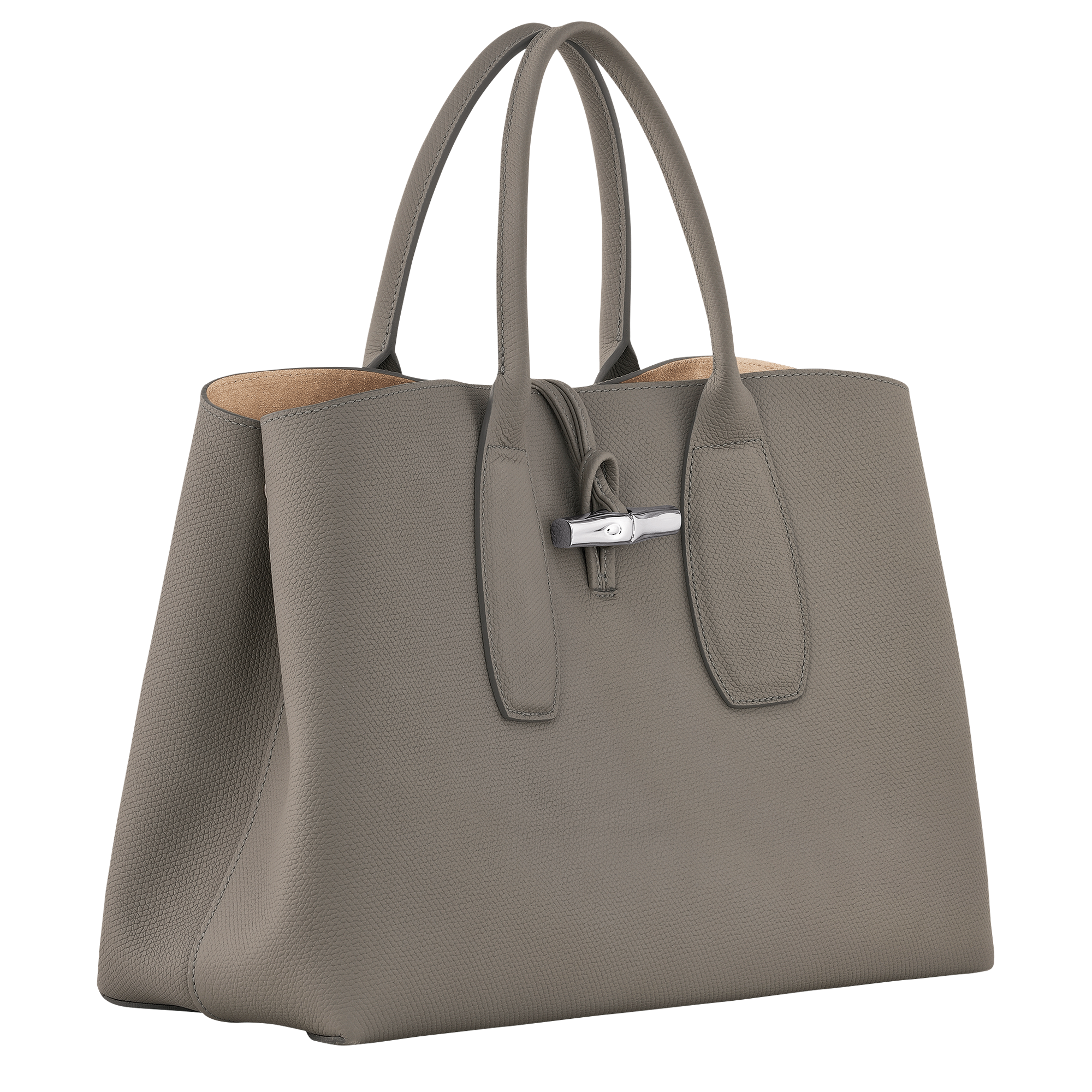 Longchamp Roseau Leather Tote Bag - Grey
