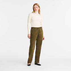Leather straight pants , Khaki - Leather