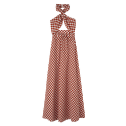 Long dress , Bark - Vichy jacquard