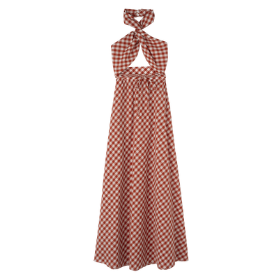Lange jurk , Schors - Vichy jacquard