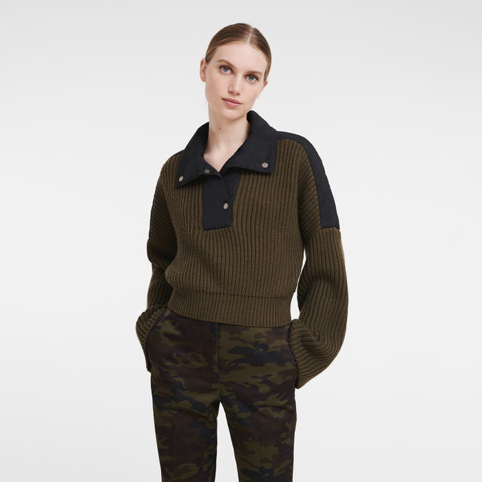 Fall-Winter 2022 Collection Mesh and Nylon sweater, Khaki