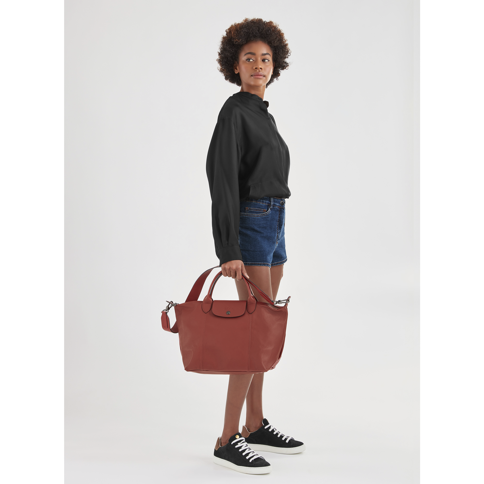 Longchamp medium le pliage new arrivals cuir leather top handle tote