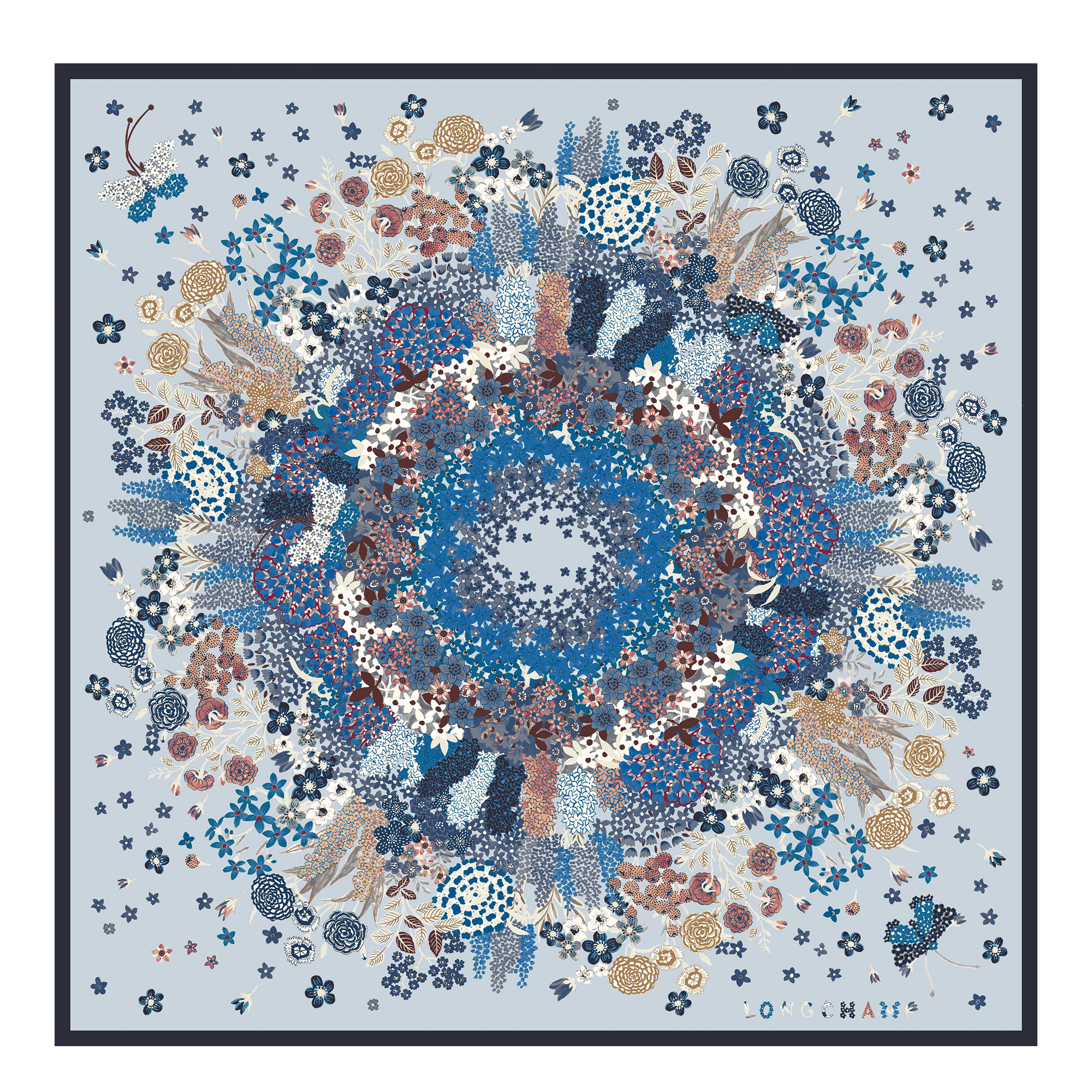 花卉項鍊 絲質圍巾 90, 海軍藍