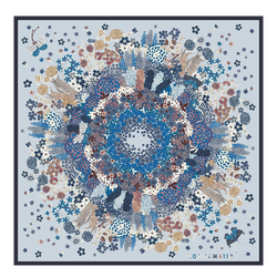 花卉項鍊 絲質圍巾 90 , 海軍藍 - 真絲