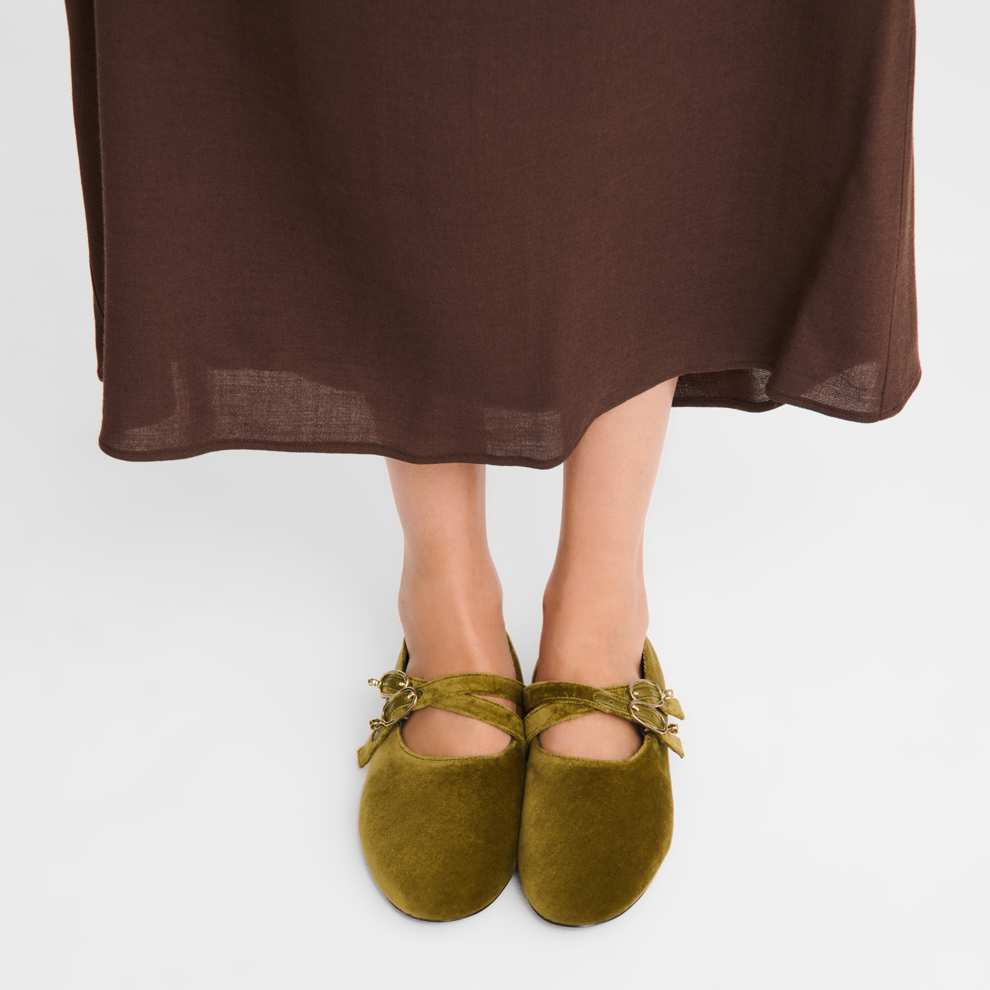 Le Foulonn&eacute; Ballerines, Olive