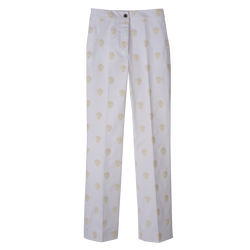 Trousers , Ecru - Embroidered gabardine
