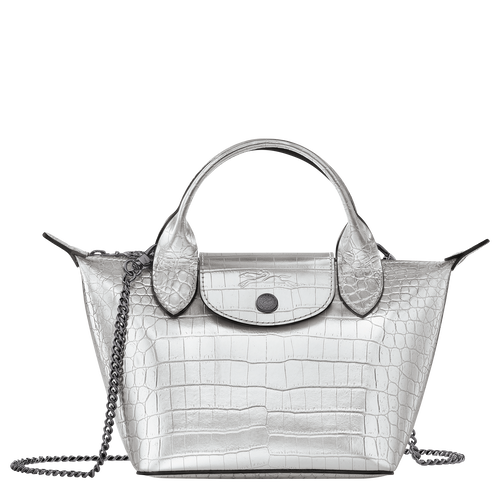 Le Pliage Cuir Croco Top handle bag XS, Silver