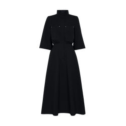 Midi dress , Black - Cotton poplin