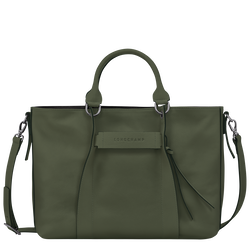 Longchamp 3D Tas met handgreep aan de bovenkant L , Kaki - Leder