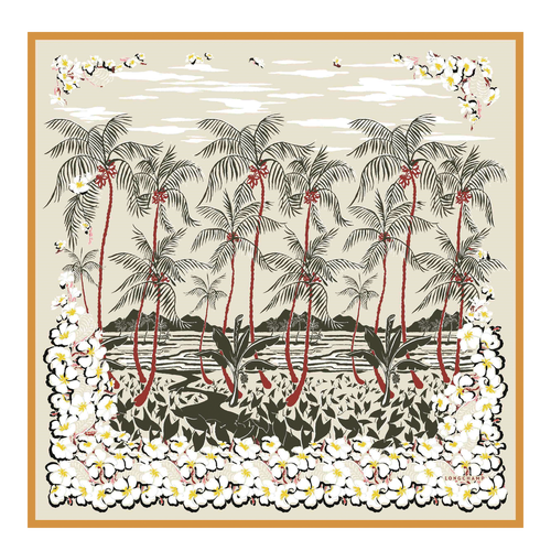 Hawaiiaanse bloemen Zijden sjaal 90 , Abrikoos - Zijde - Weergave 1 van  2