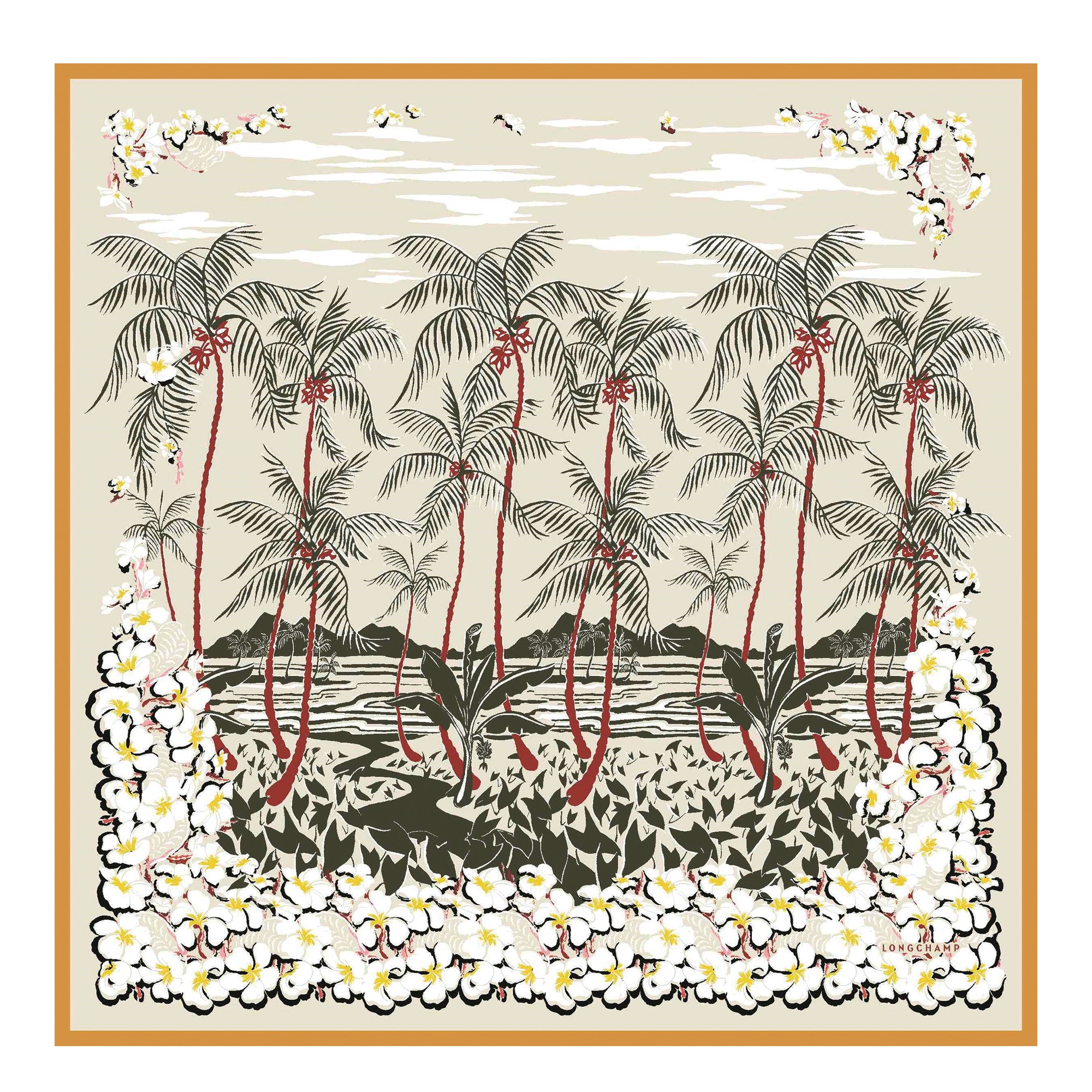Fleurs Hawaïennes Carré de soie 90, Abricot
