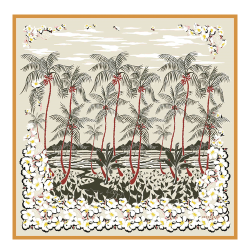 Carré de soie 90 Fleurs Hawaïennes , Soie - Abricot - Vue 1 de 2