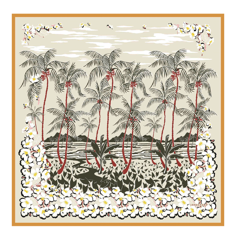 Carré de soie 90 Fleurs Hawaïennes , Soie - Abricot  - Vue 1 de 2