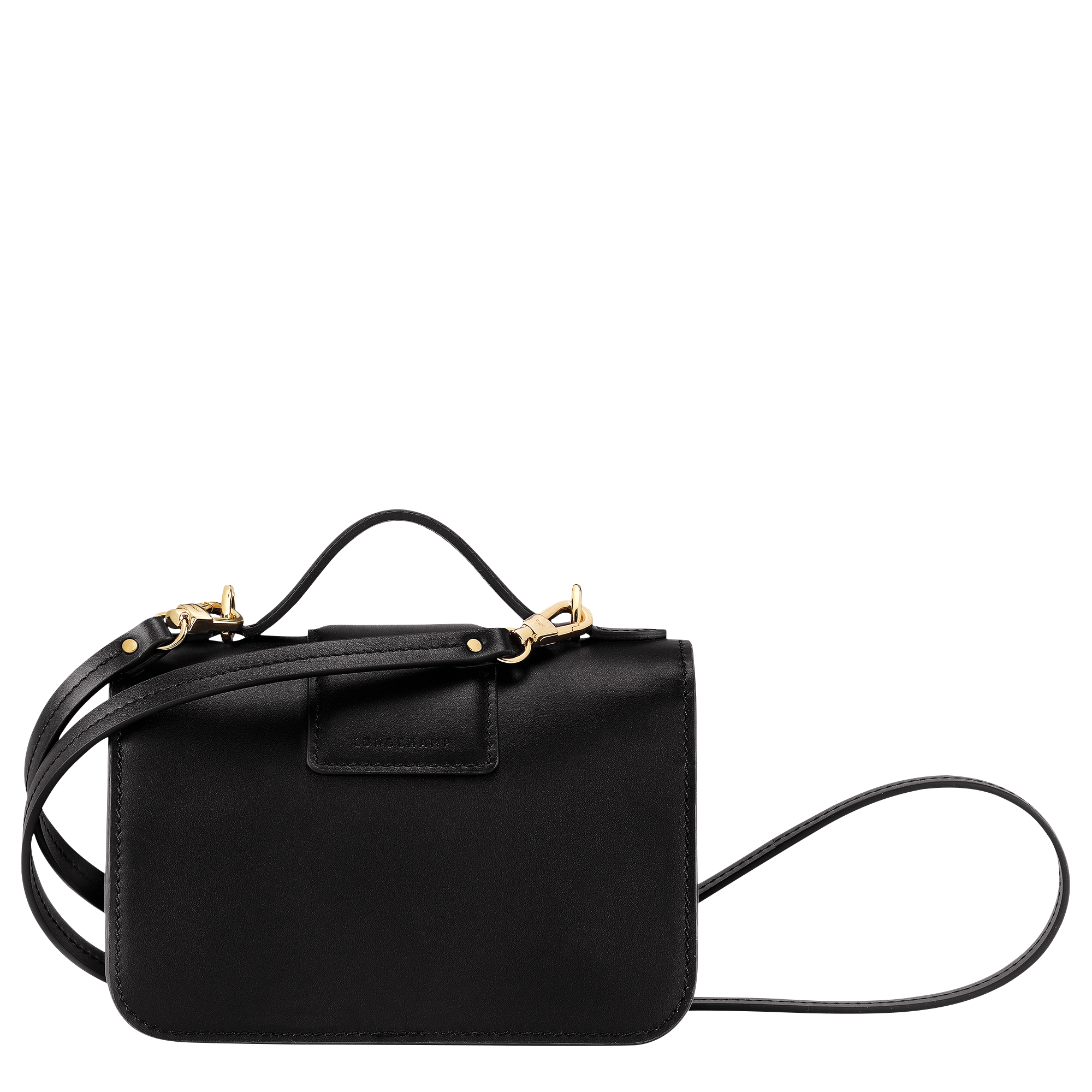 Longchamp Small Box Trot Canvas Straw & Leather Crossbody in Black