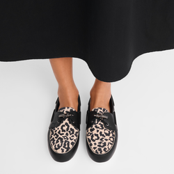 Longboat Loafer , Black/Beige - Leather