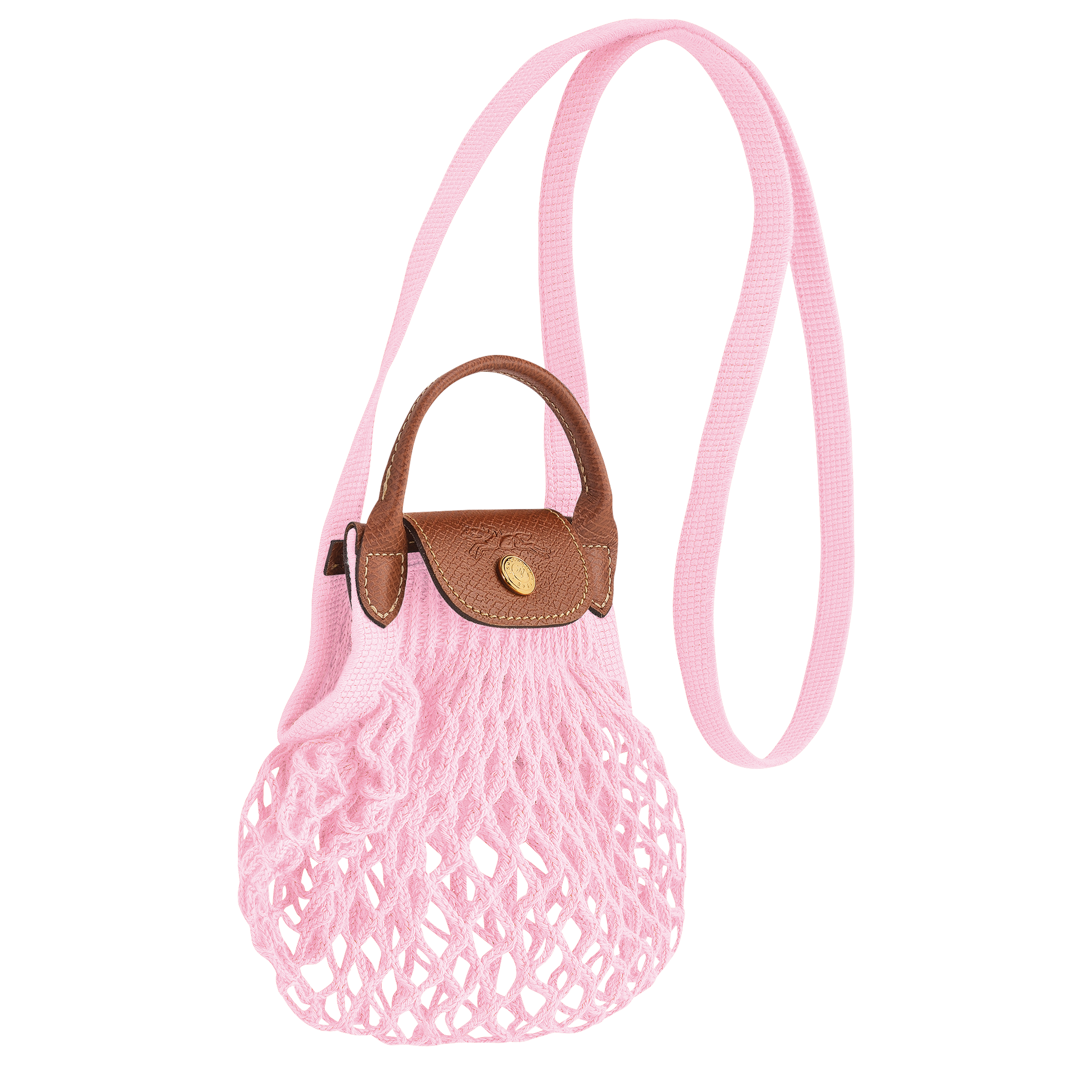 Longchamp, Bags, Nwt Longchamp X Filt 86 Le Pliage Filet Xs Mesh Fishnet  Leather Bag Candy Pink